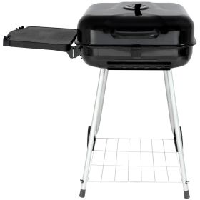 22" Square Charcoal Grill with Foldable Side Shelf, Black