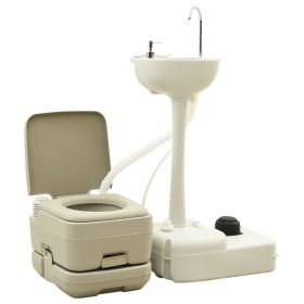 Portable Camping Toilet 2.6+2.6 gal and Handwash Stand 5.3 gal Set Gray