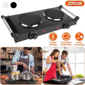 2000W Electric Dual Burner Portable Coil Heating Hot Plate Stove Countertop RV Hotplate with 5 Temperature Adjustments Portable Handles