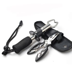 Fishing Gear Fish Lip Stainless Steel Scissors Scissors Fishing Grip Set Pliers Accessory Tool (Color: Black)