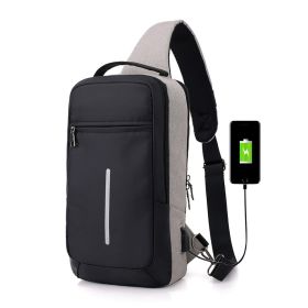 Anti-theft USB charging chest bag with you (Color: Light Grey)