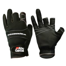 ABU Garcia Fishing Gloves Three Fingers Cut Lure Anti-Slip Leather Gloves PU Outdoor Sports Fingerless Gloves 1Pair High-Quality (size: XL)
