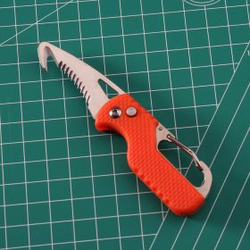 Multitool Keychain Knife; Small Pocket Box/Strap Cutter; Razor Sharp Serrated Blade And Paratrooper Hook; EDC Folding Knives (Color: Orange+White)