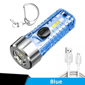 1pc Mini Portable LED Flashlight With Keychain; USB Charging Warning Light For Outdoor Camping Emergency (Color: Blue)