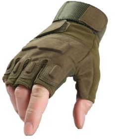 Tactical Gloves Military Combat Gloves with Hard Knuckle for Men Hunting, Shooting, Airsoft, Paintball, Hiking, Camping, Motorcycle Gloves (Color: Green-Half Finger, size: large)