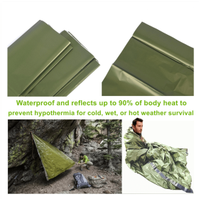 Portable Lightweight Emergency Sleeping Bag, Blanket, Tent - Thermal Bivy Sack For Camping, Hiking, And Outdoor Activities - Windproof And Waterproof (Color: Green, Type: Sleeping Bag)