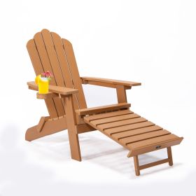TALE Folding Adirondack Chair With Pullout Ottoman With Cup Holder; Oaversized; Poly Lumber; For Patio Deck Garden; Backyard Furniture; Easy To Instal (Color: AC02BN)