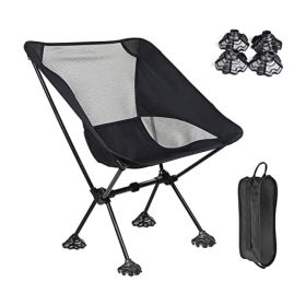 Portable Camping Chair Backpacking Chair With Anti-Slip Large Feet And Carry Bag For Outdoor Camp Hiking Capacity 220 Lbs (Color: Black)